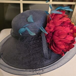 Elegant Blue and Red Derby Hat
